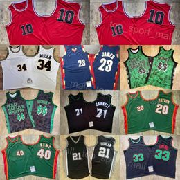 Auténtico baloncesto Vintage Tim Duncan Jerseys 21 Patrick Ewing 33 LeBron James 23 Kevin Garnett 21 Gary Payton 20 Shawn Kemp 40 Ray Allen 34 Money 2 Camiseta retro