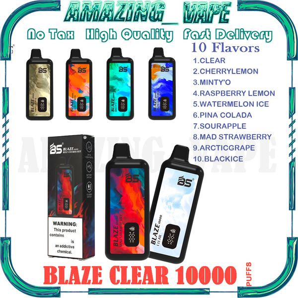 Authentique Breze Stiik BLAZE BS 10000 Puff Barre de vapoteur de cigarette électronique jetable avec batterie e-liquide Indicateur LED de puissance rechargeable 650mAh 18ml 10k Puff