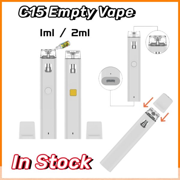 Authentic C15 Disposable Vape Pen vide E Cigarettes 1 ml 2 ml ATOMISSEURS DE COLIQUE DE CERAMIQUE 300MAH Batterie rechargeable ECIG ECH CARTRILDES D'HUIL