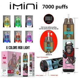 Auténtico C30 IMINI 7000 9000 Puffas desechables ECIG RGB Luz 15ml 850mAh Vape recargable Dispositivo de fugas Vapor 0mg 20mg 30mg 50mg Suministro de fabricante