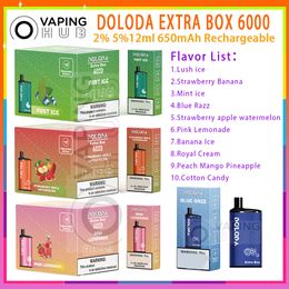 Authentieke Doloda Extra Box 6000 PLUFT wegwerp E Sigaret 12 ml Voorgevulde mesh spoel 650 mAh Batterij 2% 5% 10 FLAVORS PLUKS 6K VAPORIZER -APPARATE VAPE