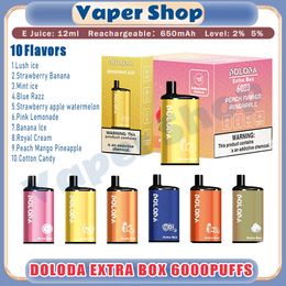Authentieke DOLODA EXTRA BOX 6000 Bladerdeeg E-sigaretten 1,2 odm 12 ml Voorgevulde pod 650 mAh Batterij 10 smaken 2% 5% Wegwerpvape-pen 6000 Rookwolken