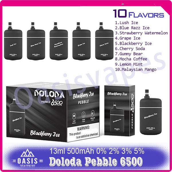 Authentique Doloda Pebble 6500 Puff Jetable E Cigarettes Puffs 13ml Prérempli Liquide Vape Stylo 500mAh Rechargeab le Vaporisateur de Batterie 10 Saveurs