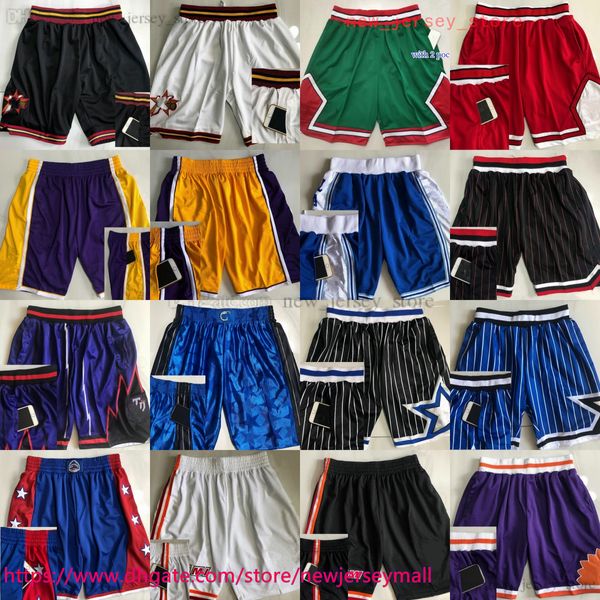 Authentic double short de basket-ball rétro classique brodé avec poche vintage vraie poches rétro les poches respirantes du gymnase