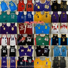 Authentique maillot de basket-ball rétro classique double brodé 30Curry 3Iverson 21Garnett 6James 34Barkley 40Kemp 77Doncic 12Morant 15Jokic