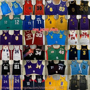 Authentique maillot de basket-ball rétro classique double brodé 30Curry 3Iverson 21Garnett 6James 34Barkley 40Kemp 77Doncic 12Morant 15Jokic