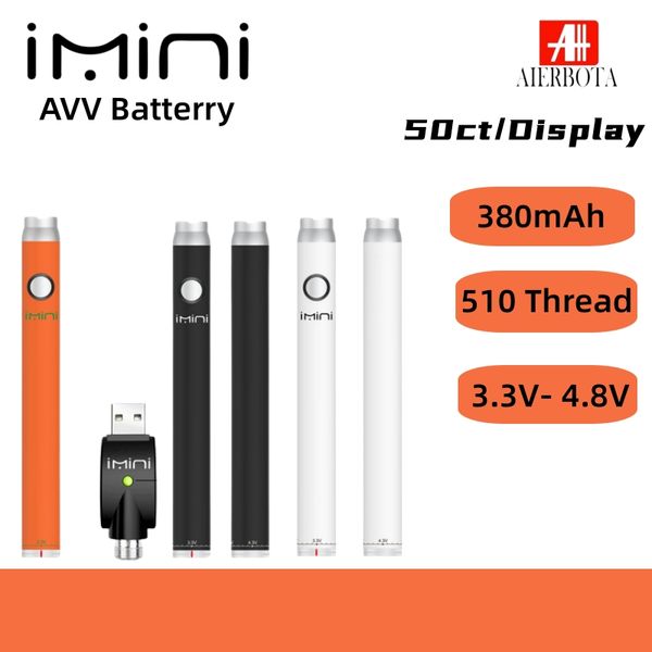 Auténtico cigarrillo electrónico Factory Imini batería de precalentamiento 380 mah voltaje variable 3.3-3.8-4.3-4.8v para cartuchos Batería de 510 hilos Tipo C USB para cartuchos de atomizadores