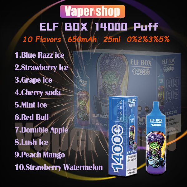 Authentique boîte Elf 14000 Puff cigarette électronique jetable 25 ml Pod 650 mAh batterie rechargeable vente en gros Vape Puffs 14k Vape Pen