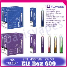 Autentica sigaretta elettronica usa e getta Elf Box 600 Batteria da 450 mAh 2% 5% Livello 2 ml Pod VS SKI Crystal Bar 600 10 gusti