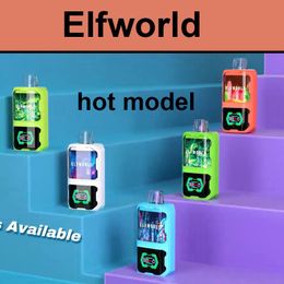 Authentique ElfWorld 22000 Puffs Disposable Vape Dual Pods 22k 26ml Préfaisé Deechable E Cigarette 15 FLAVORS POD POD ÉCRAN ÉCRAN FLOW AIM