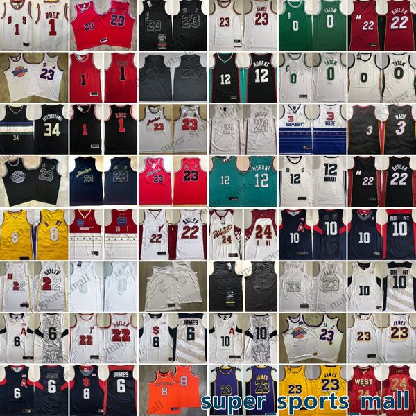 Maillots de basket-ball brodés authentiques 34 Giannis 1 Derrick Antetokounmpo Rose 0 Jayson 23 James Tatum 12 Ja Morant Jimmy Dwyane Wad e Kyrie Butler Irving Derrick