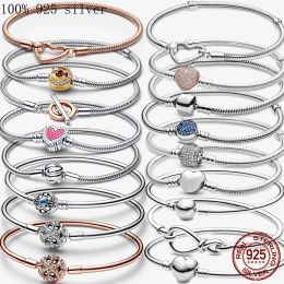 Pulsera pandora con ajuste auténtico, dijes originales, cadena de serpiente múltiple, disco brillante, pulseras de corazón y ratón, joyería para mujer