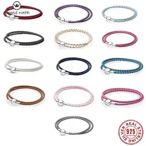 Authentique ajustement pandora bracelet breloques perle Pendentif Diy Moments Double Cercle Tissé Bracelet En Cuir DIY Designer