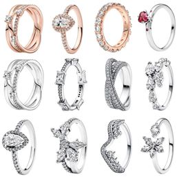 Auténticos anillos de pandoras anillos de amor anillo de amor de corazón de tres bandas en forma de pera