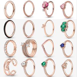 Auténtico Fit Pandoras Anillos Heart Love Ring Ring Splitly Crown Ring Doble