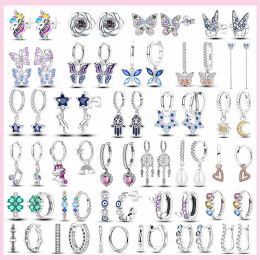 Authentieke fit Women oorbellen Charms Charm Butterfly Zirkon oorbellen Rose Flower Stud Heart Print Dier