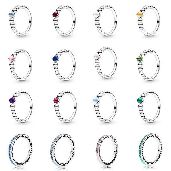 Authentique ajustement pandora anneaux charmes charme 12 couleur bricolage rond cz cristal doigt