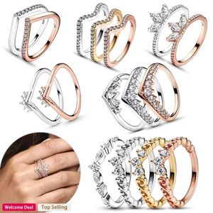 Authentieke pasvorm pandora ringen bedels bedel Strakke Set Wishing Bone Shining Crown Wave nieuw