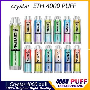 ETH Crystal Legend Pro 4000 bouffées de cigarettes électroniques, stylo à vape jetable à bobine de maille, 20 saveurs, 2 mg, dosettes pré-remplies, 10 ml, bouffée d'e-liquide 4K