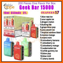 Auténtico Geek Bar 15000 Puff Desechable Vape Pen Tech E Cigarrillos 650mAh Batería 17 Sabores 5% Nivel 16ml Pod Cartucho VS 15000 Puffs Kits de dispositivo Stock