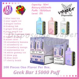 Authentique Geek Bar 15000 Puff Jetable E-Cigarettes 16 ml Prérempli 650 mAh Batterie Rechargeab 17 Saveurs 15K Puffs Vapes