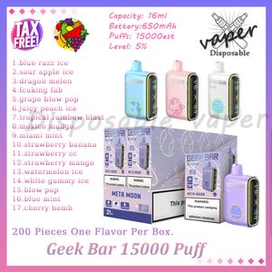 Authentieke Geek Bar 15000 Bladerdeeg Wegwerp E-sigaretten 16 ml Voorgevulde 650mAh Oplaadbare batterij 17 Smaken 15K Rookwolken Vapes