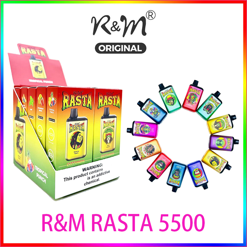 Original R&M RASTA 5500 Puffs Disposable E Cigarette LIMITED EDITION Bar Vape Pen 13ml Prefilled 0/2/3/5% Pod 650Mah Rechargeable Battery 12 Flavors Elf Box Cigvapes