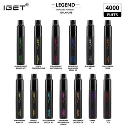 Authentique IGET LEGEND Kit de dispositif à dosettes jetables E-cigarettes 4000 bouffées 12 ml Cartouche préremplie Batterie Vape Stick Pen vs bar xxl max puls