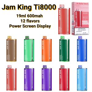 Authentique Jam King Ti8000 Puff Ecig Vape Diposable Puff 8000 Zooy Bar 19 ml Prérempli Lost Mary Vape Elf Bar 8000 Puff Réservoir 600 mAh Écran d'alimentation rechargeable