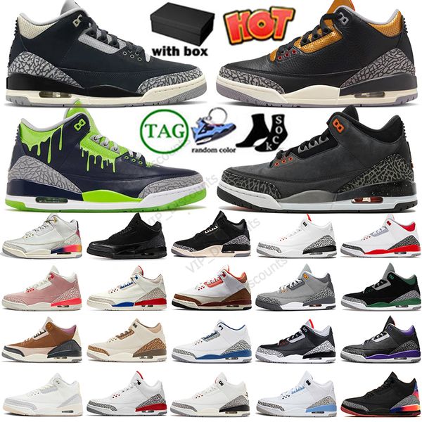 Authentique Jumpman 3 Hommes Femmes 3S Chaussures de basket-ball Sports Jodas Pine Gree Ciment noir Doernbecher Hugo J Balvin Rio Fire Red UNC Designer Baskets Baskets avec boîte