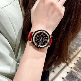 Authentieke lichte luxe grote wijzerplaat kalenderweekhorloge dames luxe sfeer in stijl eenvoudig temperament echte lederen riem