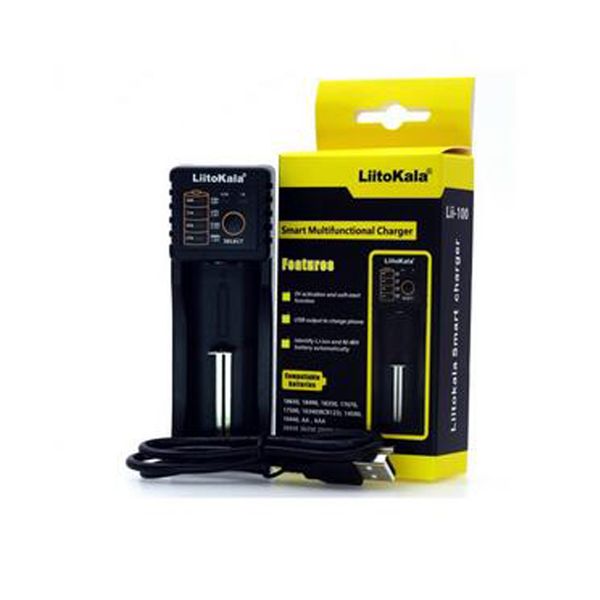 Auténtico Liitokala Lii-100 Cargador Digicharger Pantalla LCD Batería Inteligente 1 ranura única Carga micro USB para IMR 16340 18650 14500 Batería universal de iones de litio