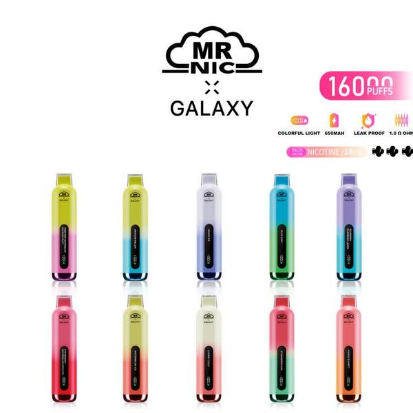 Authentique MR NIC Galaxy 16000 Puffs jetables E cigarettes vape Box desechable 650mah batterie jetables vapes cigarettes électroniques avec grand écran numérique