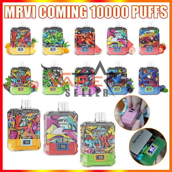 Auténtico MRVI Coming 10000 Puffs Crystal Bar Desechable Vape Cigarrillo electrónico con pantalla digital LED Flujo de aire Bobina de malla ajustable Puff 10K Pluma