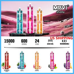 Authentique MRVI Puff 15000 15K Disposable DTL E Zigarette 24ml Pod préfabillé 600mAh Batterie Crystal Hookah Pen Shipping