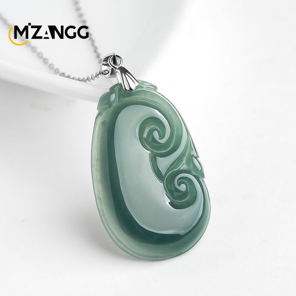 Authentique Jadeite Blue Jadeite Eau Ruyi Pendant Ice S925 Silver Inlaid pour hommes et femmes Jade Collier de luxe senior bijoux de luxe