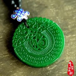 Collier authentique pendentif fer vert sec Dragon santé émeraude Fu Shou jade carte vert Jade Pendant204E
