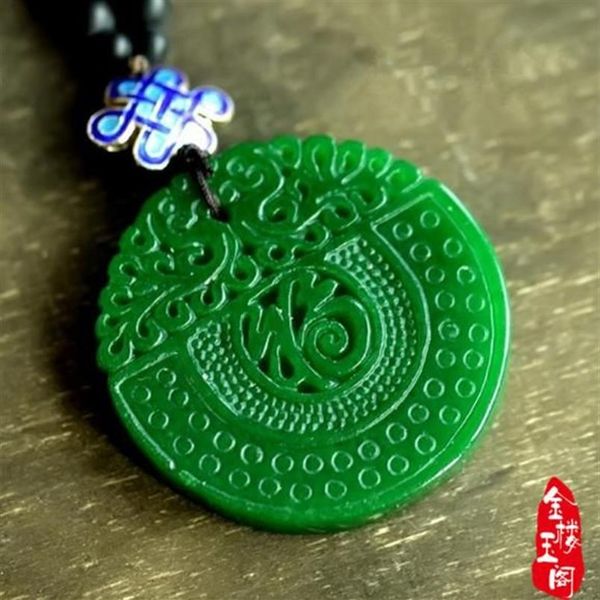 Collier authentique pendentif fer vert sec Dragon santé émeraude Fu Shou jade carte vert Jade Pendant308S