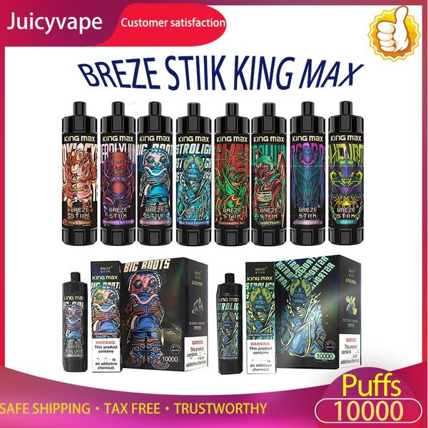 Auténtico nuevo vape desechable breze Stiik King Max 10000 puffs e cigarrillo vape desechable 20 ml pod SUB-ohm DTL malla bobina 12 sabores 10k vapes recargable vapor grande