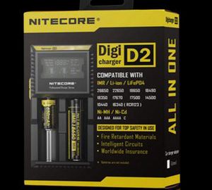 Auténtico cargador Nitecore D2 Digicharger Pantalla LCD Batería Inteligente 2 ranuras duales Carga para IMR 16340 18650 14500 26650 18350 Batería universal de iones de litio Vs UM2 Q2