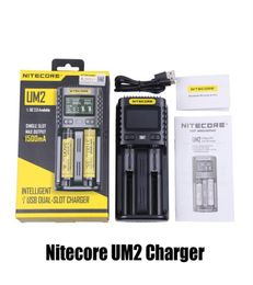 Authentic Nitecore UM2 Universal Charger pour 16340 18650 14500 26650 20700 21700 Batterie US EU AU UK PULL Intellicharger Battery Q4072000