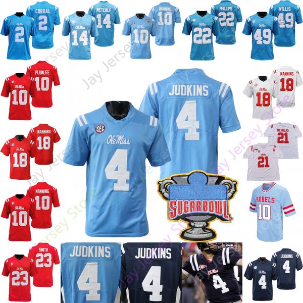 Auténtico Ole Miss Rebels NCAA Jerseys de fútbol: poliéster duradero, colores de equipo, varios números de nombres de jugadores