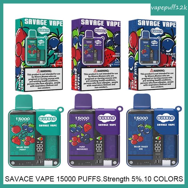 Authentique Original Savage Bubble 15000 Puff 15k Poco Vape Jetable 28 ml vapes d'usine Chine Verrouillage enfant Écran intelligent intégré 650 mAh Batterie rechargeable vapes