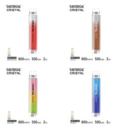 Authentique Original Tastefog Cristal 800 Puffs Jetable Vape Pen Puff 800 Cigarette Électronique 2% 2ml 500mAh 10 Saveurs Prix de Gros Avec Lumière LED Pas de Taxe