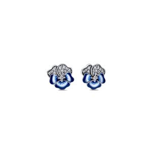 Authentique Pando Ra bleu pensée fleur boucles d'oreilles S925 argent Sterling Fine femmes boucle d'oreille Compatible bijoux de Style européen 290781C01 Earring