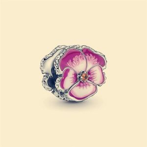 Authentique Pandora 925 Sterling Silver Charm Pink Pansy Flower Dangle fit perles de style européen pour la fabrication de bracelets 790777C01314Q
