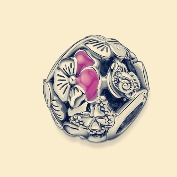 Authentique Pandora 925 Sterling Silver Charm Pansy Flower Friends Dangle fit perles de style européen pour la fabrication de bracelets bijoux 790759C01