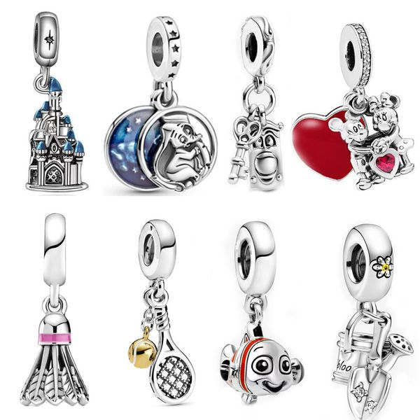 Auténtico Pandora-925 Sterling Silver Charm Beads Badminton Tennis Raquet Bracelet Charm Adecuado para pulsera original Diseñador de joyas para mujeres