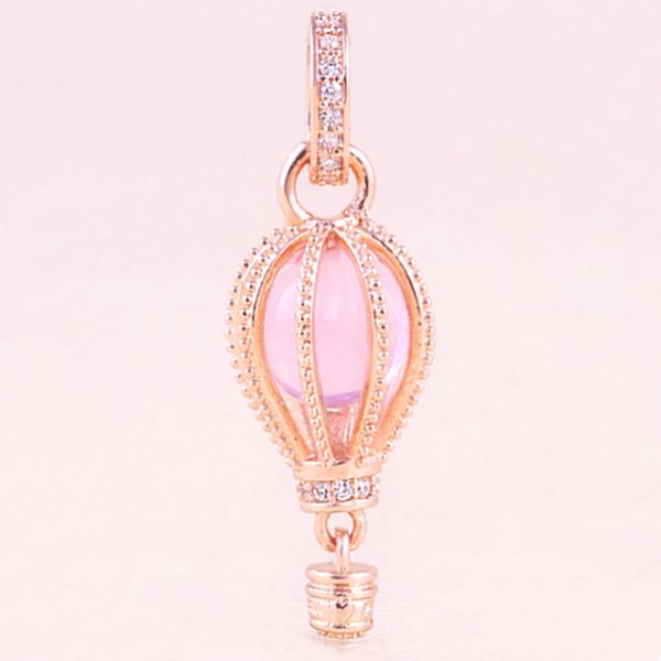 Auténticos encantos de oro rosa Pandora Sparkling Pink Hot Air Balloon Dangle charm fit Europe style beads para hacer pulseras joyas 789434C01