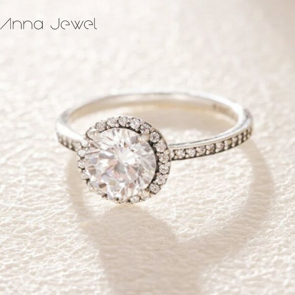 Auténtico estilo Pandora Sparkling Halo Round Diamond Ring Diamond Anillo Real 925 Anillos de plata esterlina con conjunto de caja originales El compromiso de anillo de boda de amor # 196250cz